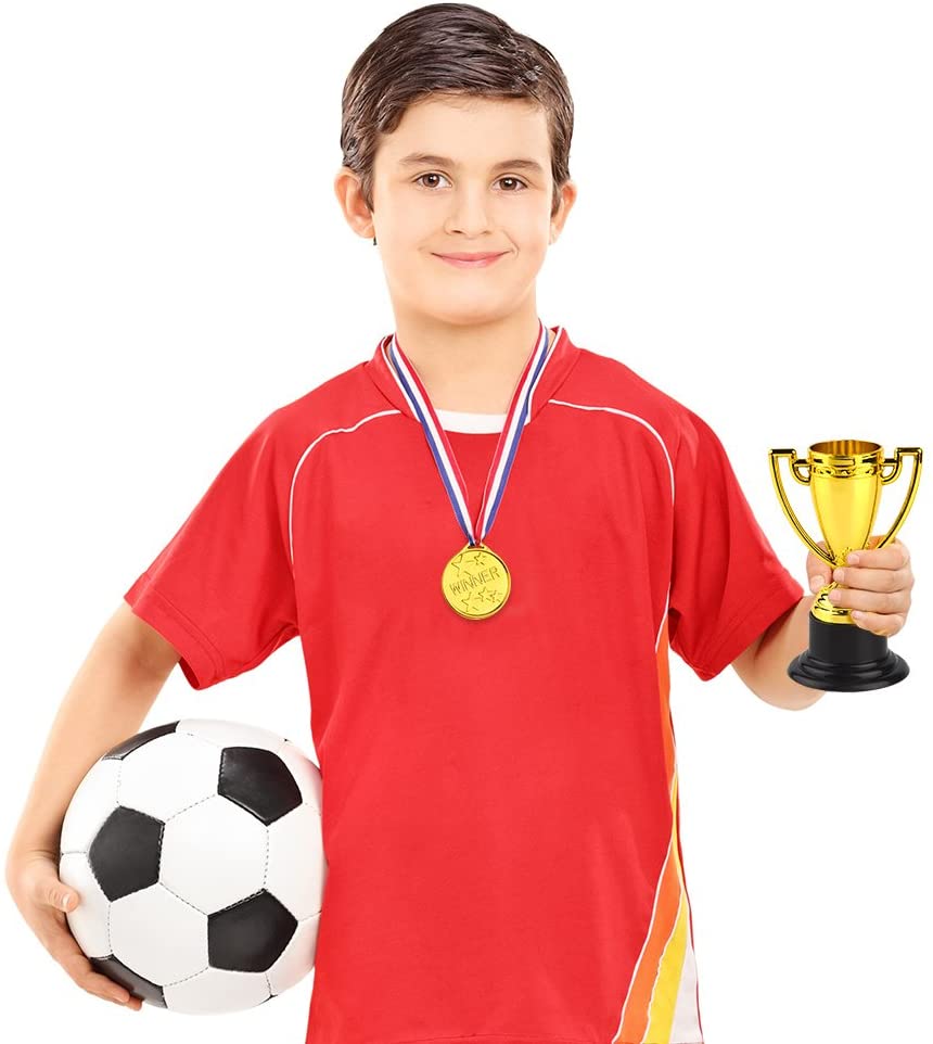 Fepito Pcs Trophies Medals Set Pcs Gold Plastic Trophy Cup And