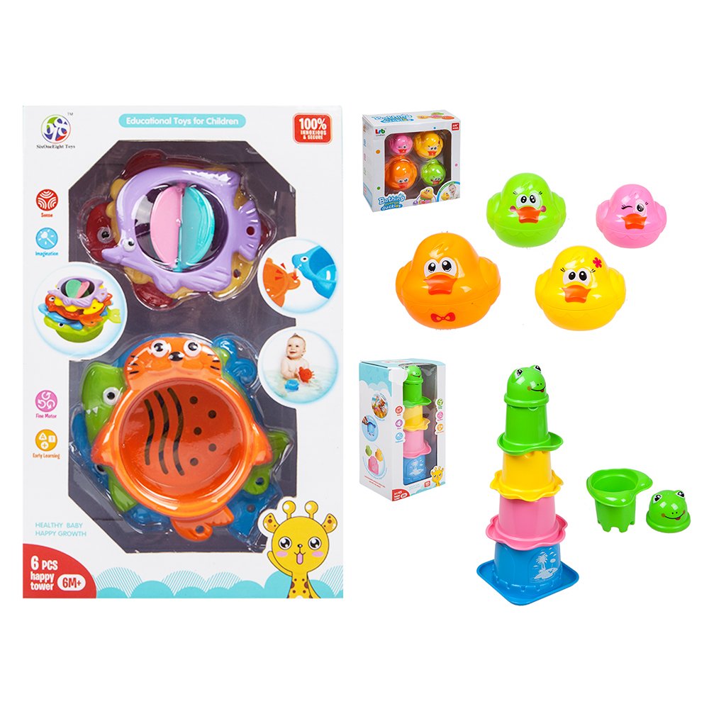 Baby Toy Bundle 6pc Baby Stacker, 4pc Duck Set & Stacking Tower 6m