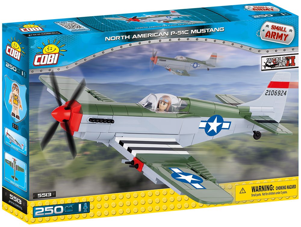 COBI 5513 Small Army - N.A. P-51C Mustang (250 Pcs) Toy, Green