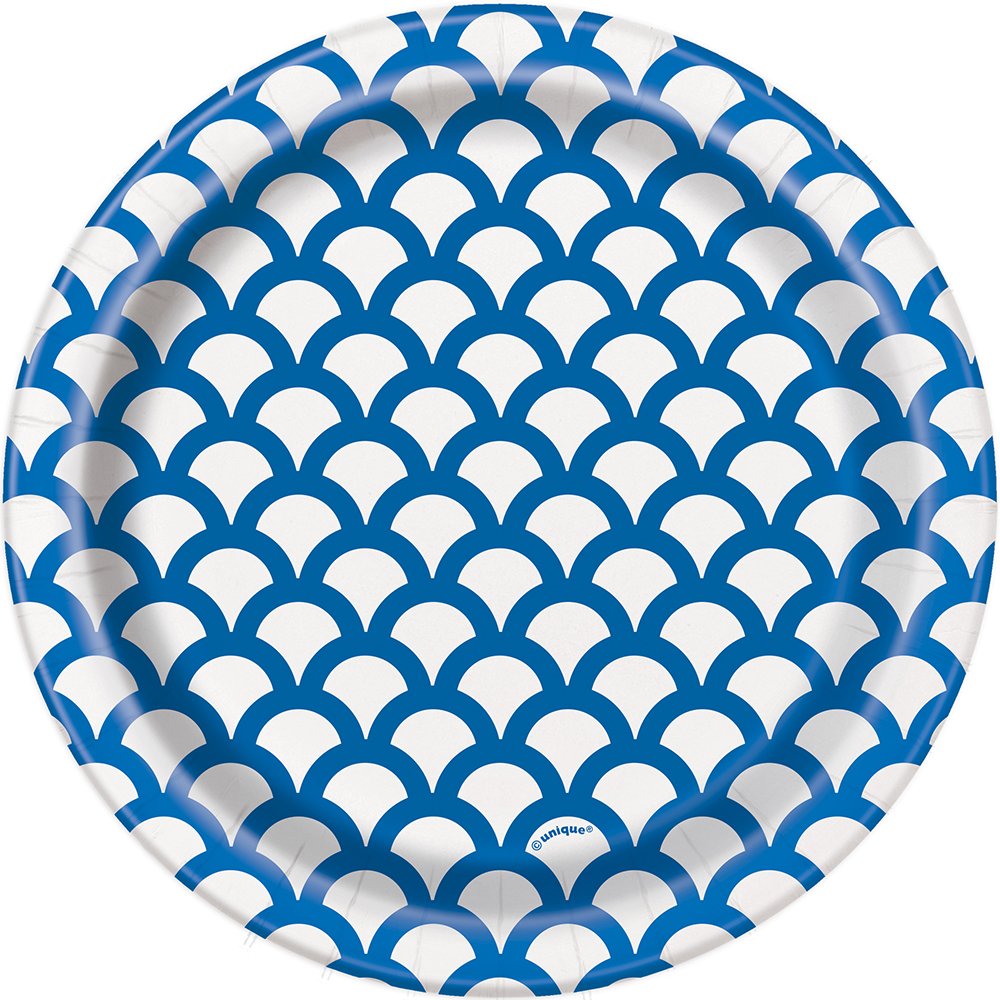 Unique Party 37194 18cm Royal Blue & White Scallop Print Party Plates
