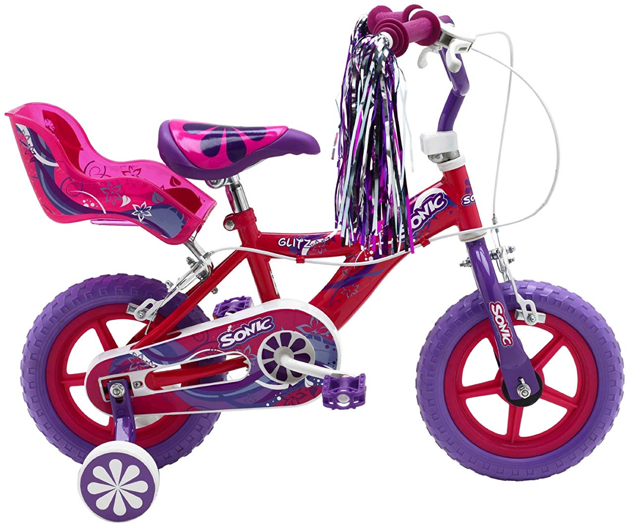 Sonic Glitz Girls’ 12 inch wheel Bike, Purple/Cerise, TopToy