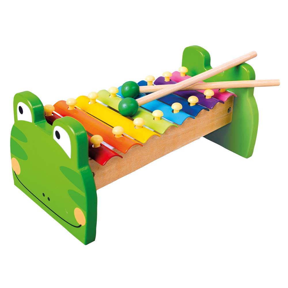 Bino 86591 Baby Xylophone Wooden Frog with 8 Colorful Metal Sound Bars