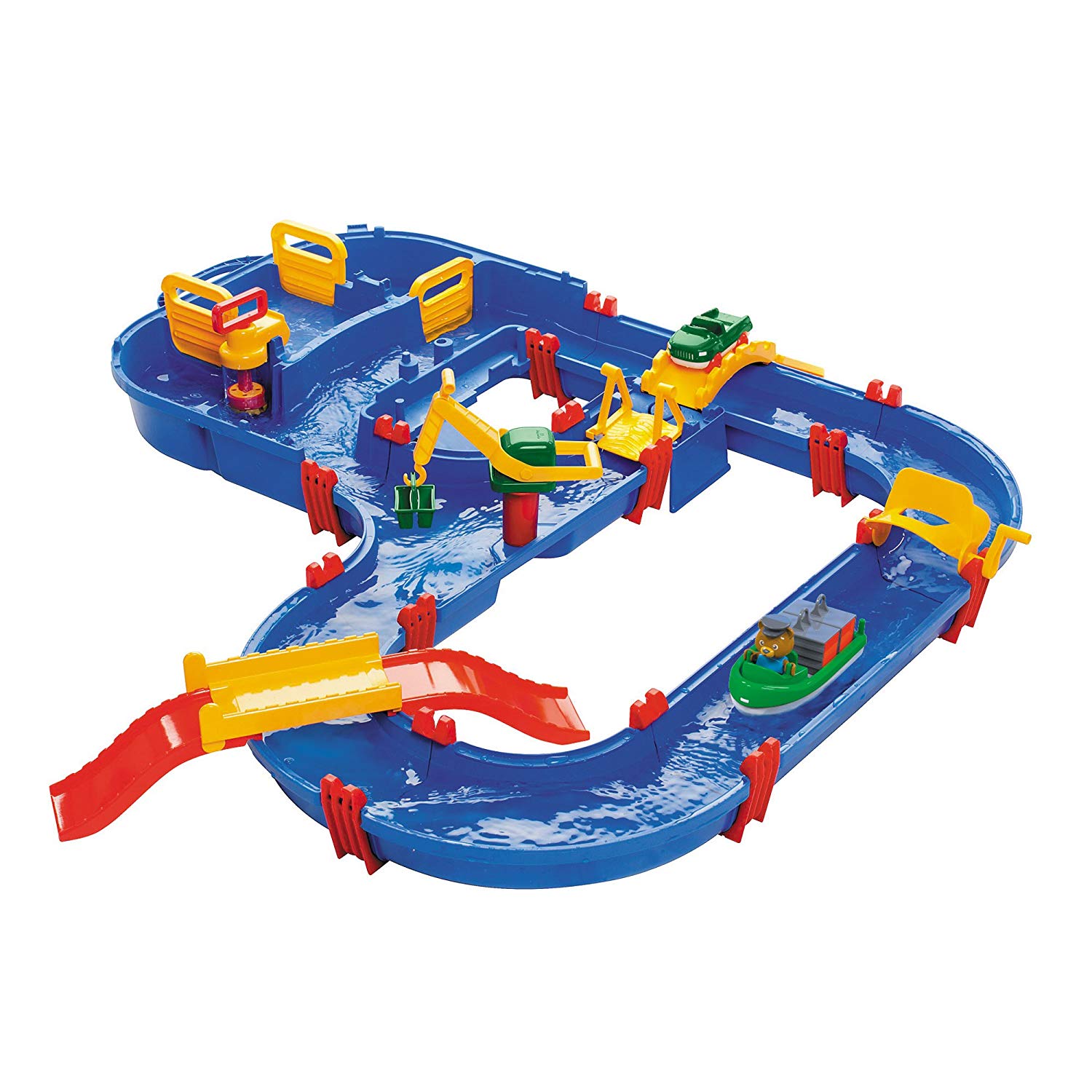 Aquaplay 8700001528 Megabridge Waterway Colourful Water Play Table with Working Canal System, Lifting Crane, Bridges, Boat, and Car Toy, Suitable for Kids Ages 3+ Years