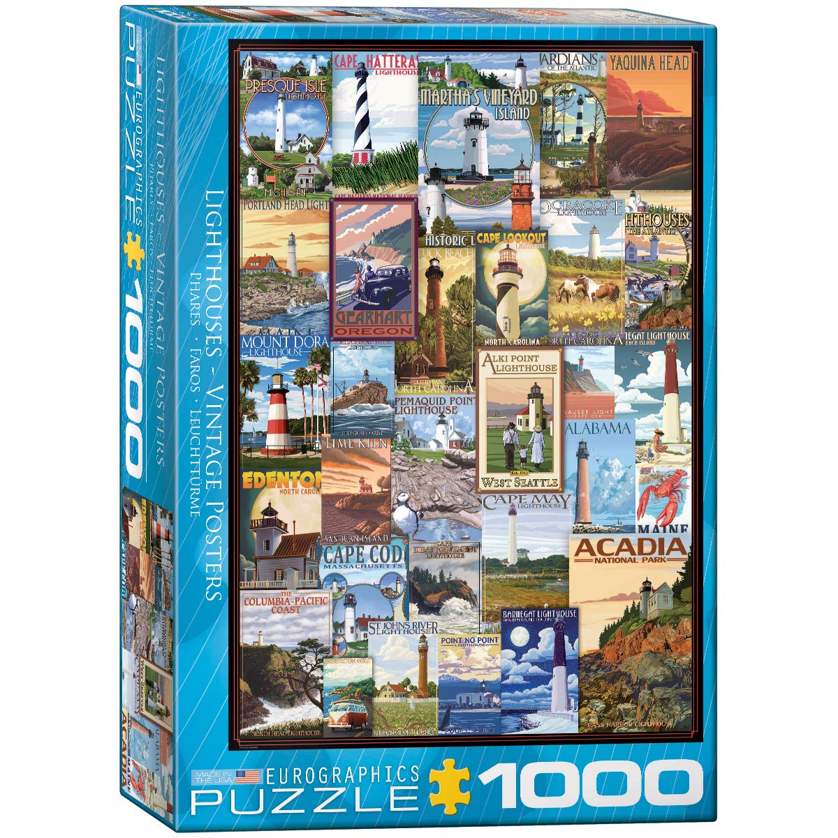 1000 фрагментов. Плакат Маяк пазл. Eurographics 1000 pieces Puzzle: Vintage posters with Lighthouses.