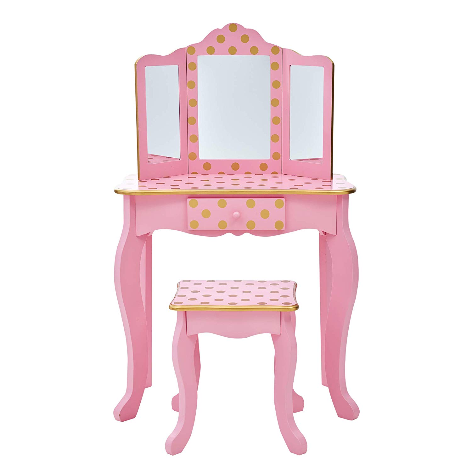 Fantasy Fields Gisele Dressing Tables Vanity Table With Mirror & Stool Pink Rose Gold Polka Dot UK-TD-11670L - Image 4