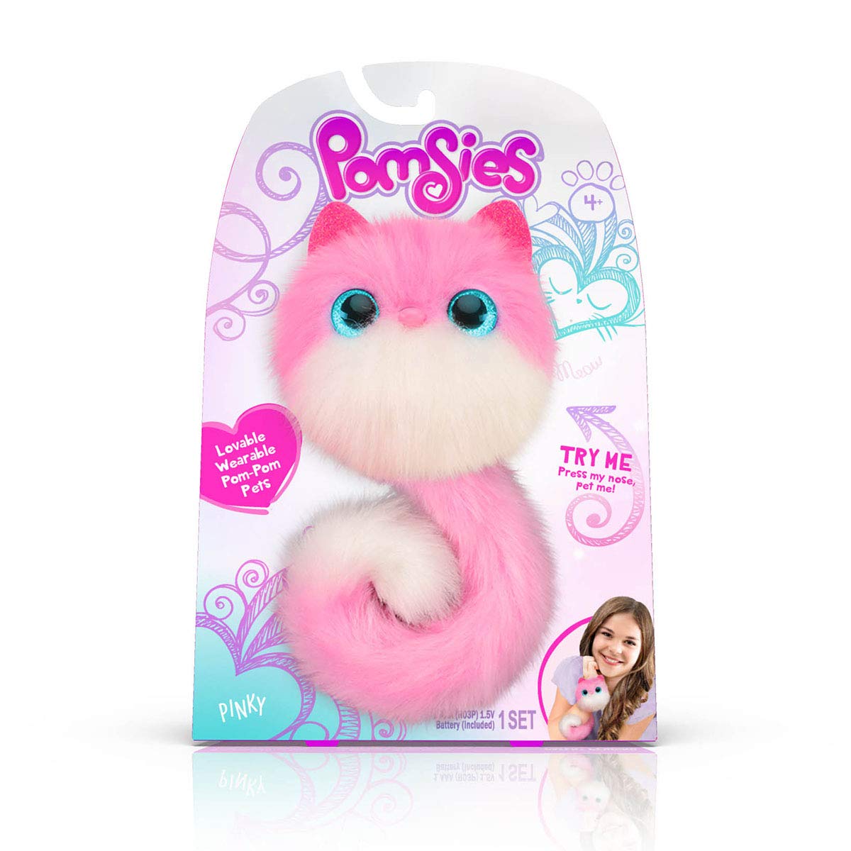 Bandai Pomsies Pinky Loveable, wearable interactive pom pom pet Interactive plush with