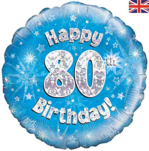 Oaktree UK Oaktree 18″ Happy 80th Birthday Blue Holographic – TopToy