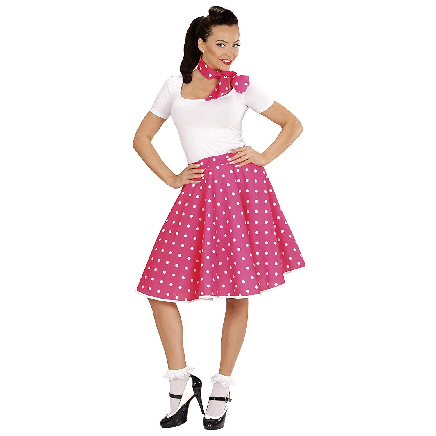 WIDMANN Widman 1950's Polka Dot skirt and Scarf Set - Adult Fancy Dress Costume - Pink - Size 10-12 - Image 4