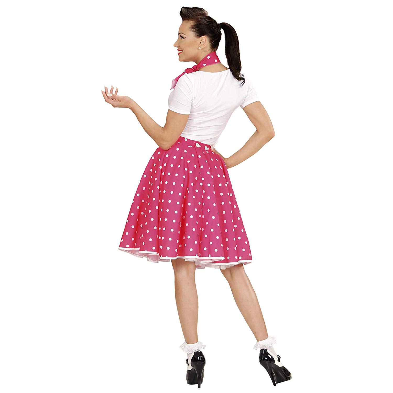WIDMANN Widman 1950's Polka Dot skirt and Scarf Set - Adult Fancy Dress Costume - Pink - Size 10-12 - Image 3