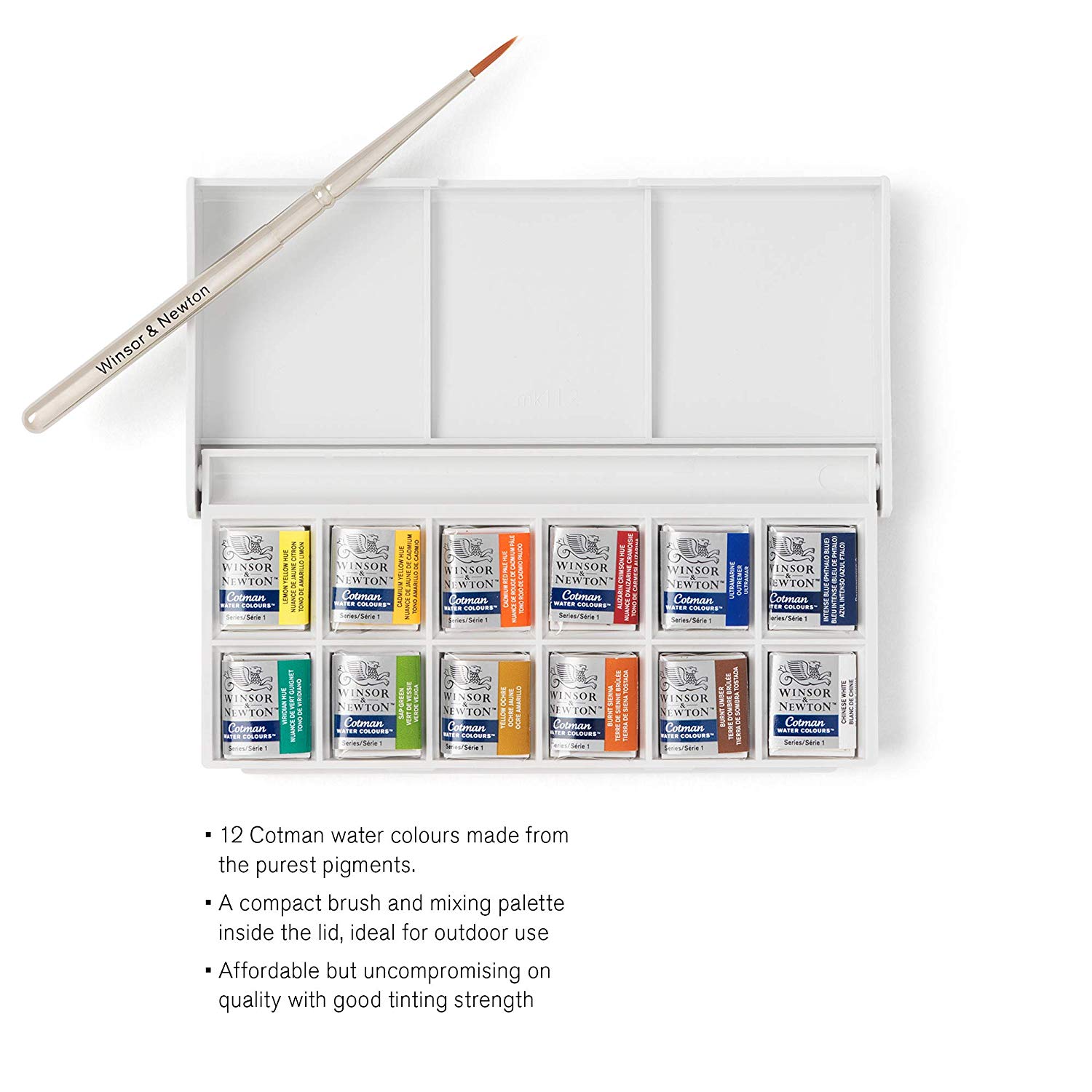 Winsor & Newton 390640 Cotman Watercolour Paint Set, Sketchers' Pocket Box with 12 x Half Pans with Brush - Image 4