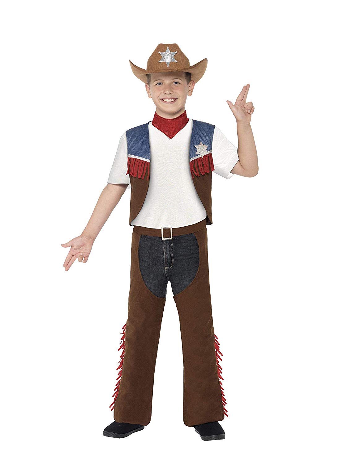Texan Cowgirl Costume For Girls - Denim Dress With Vest, Sheriff Badge & Cowgirl Hat - View #3