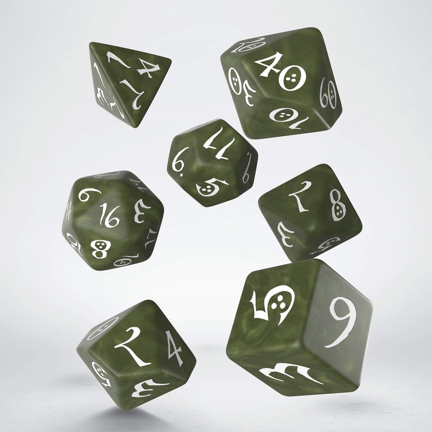 Q-Workshop Dwarven Dice Set - 7-Piece White & Black Polyhedral RPG Dice For D&D & Tabletop Games