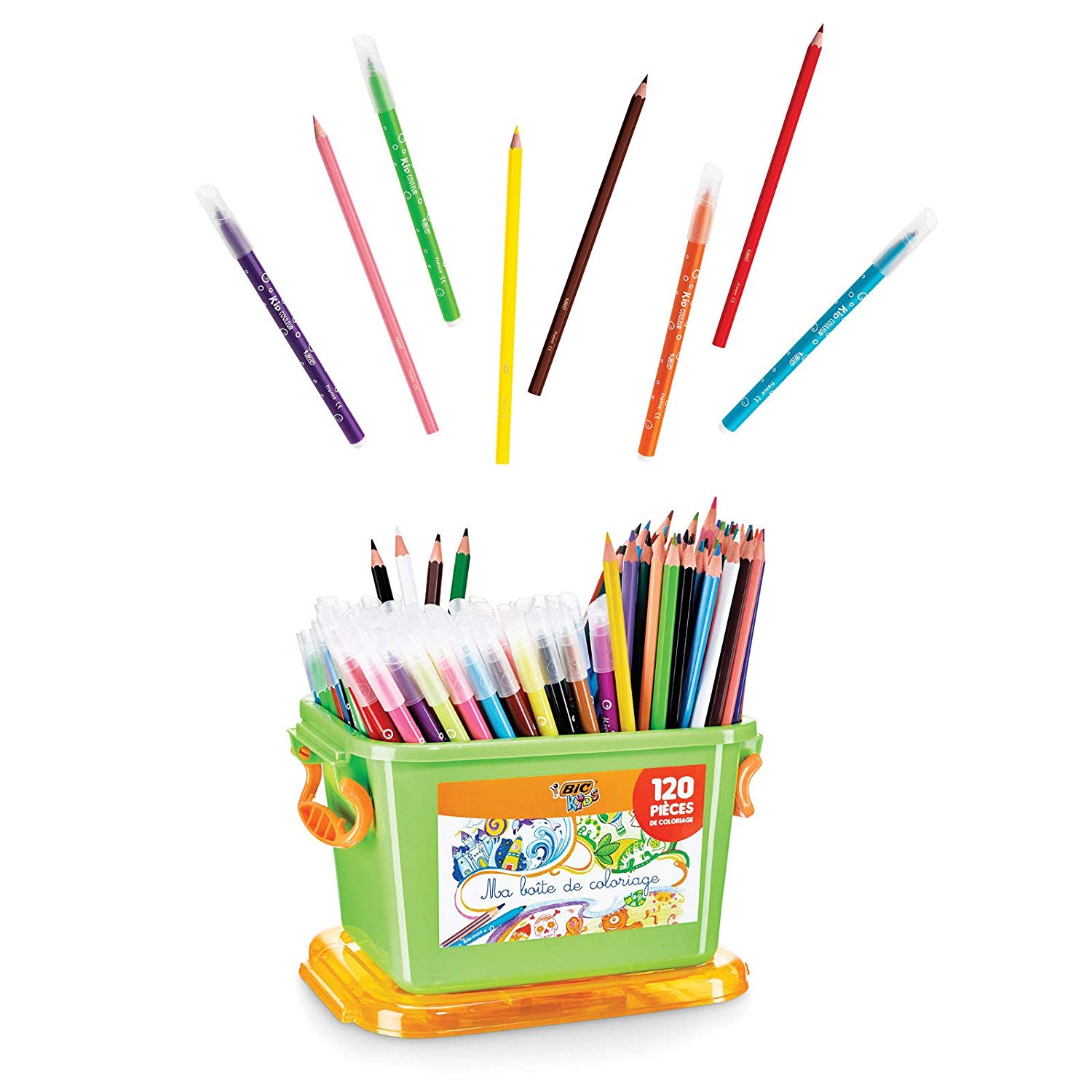 BIC Kids Colouring Set Of 120 Colouring Pencils and Felt Pens for Kids in Assorted, Vibrant Colours - Includes Storage Box - Image 2