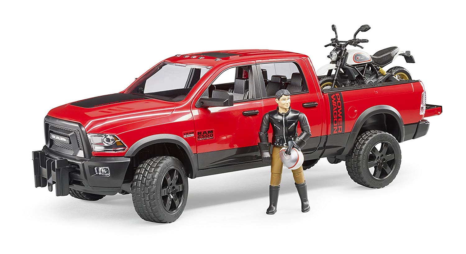 Bruder 2502 RAM 2500 Power Wagon with Scrambler Ducati Desert Sled Scaled Model Vehicles, Multi-Colour