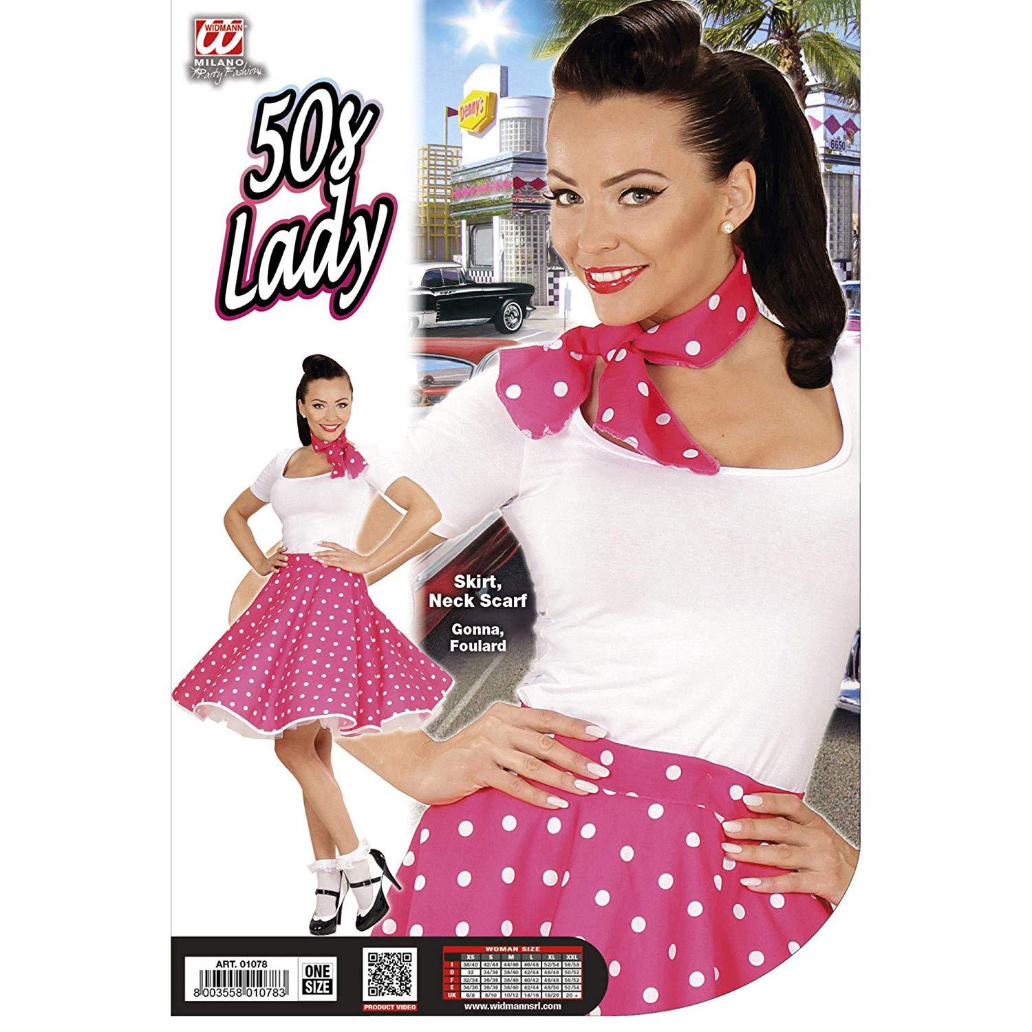WIDMANN Widman 1950's Polka Dot skirt and Scarf Set - Adult Fancy Dress Costume - Pink - Size 10-12 - Image 2