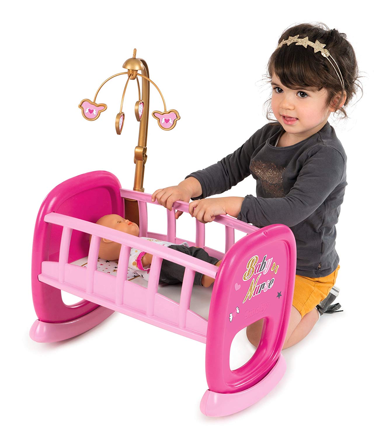 Smoby 220328 Baby Nurse Doll Cradle with Mobile Pink TopToy