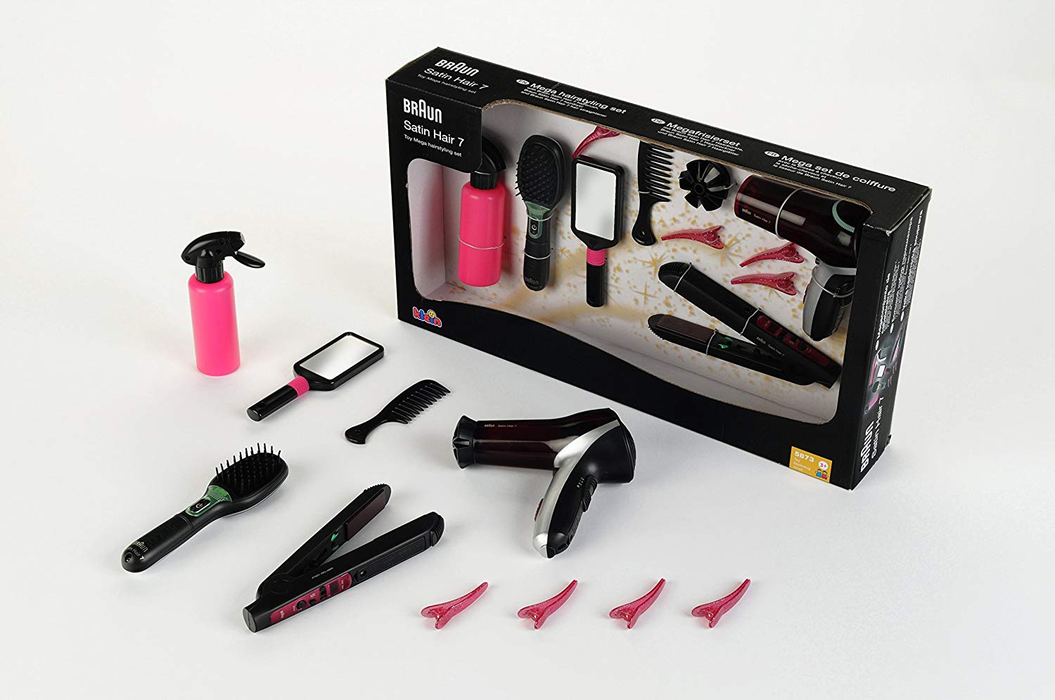 campagne analyse Lada Theo Klein 5873 Braun Satin Hair 7 Mega Set I With hair straightener, brush  and much more I Battery-powered hairdryer I Packaging dimensions: 49.5 cm x  8 cm x 26 cm I