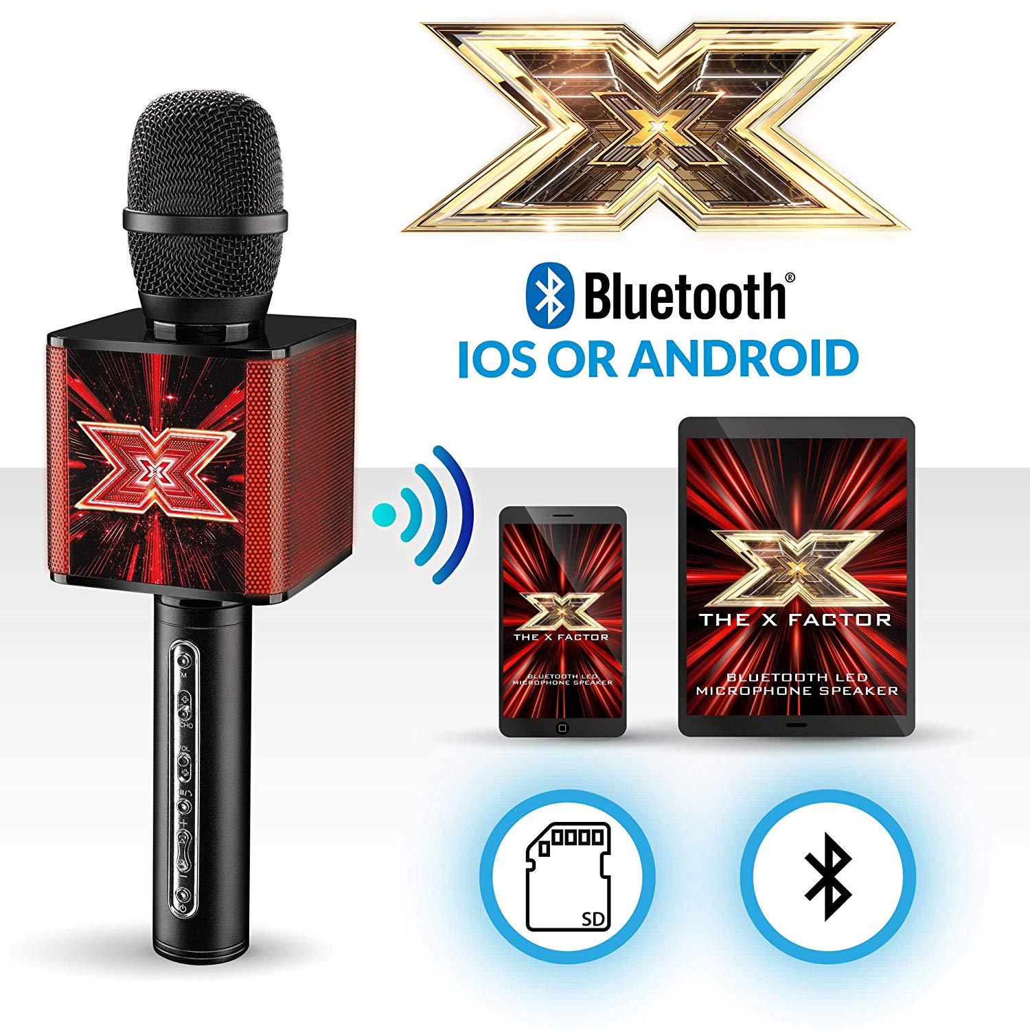 The X Factor Karaoke Microphone Speaker with Wireless Bluetooth, LED