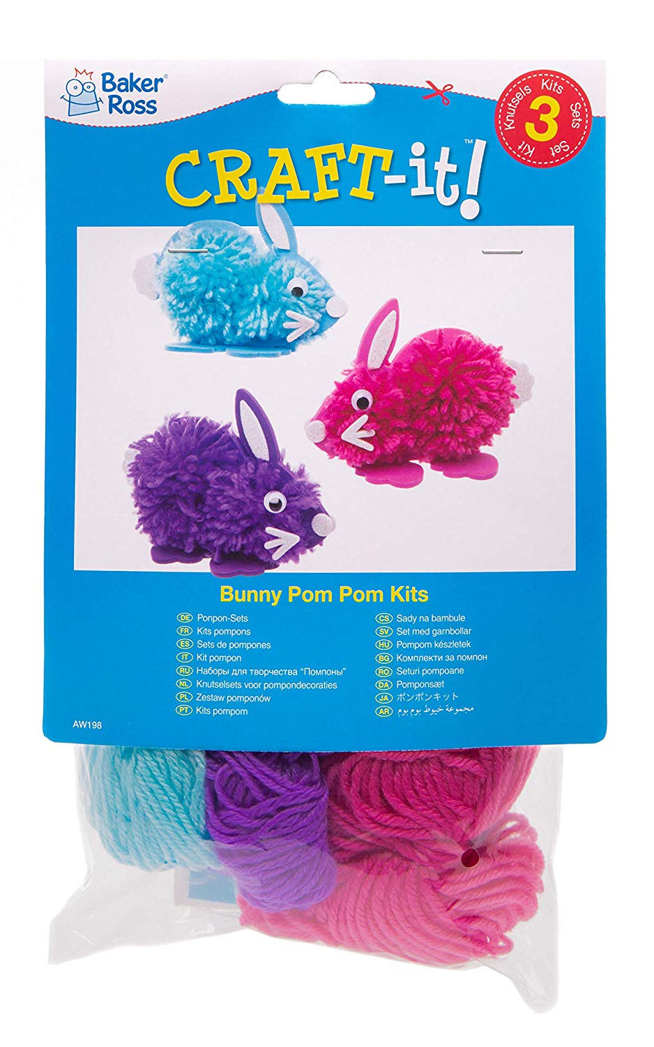Baker Ross AW198 Bunny Pom Pom Kits (Pack of 3) Easter Crafts for Kids to Make - Image 4