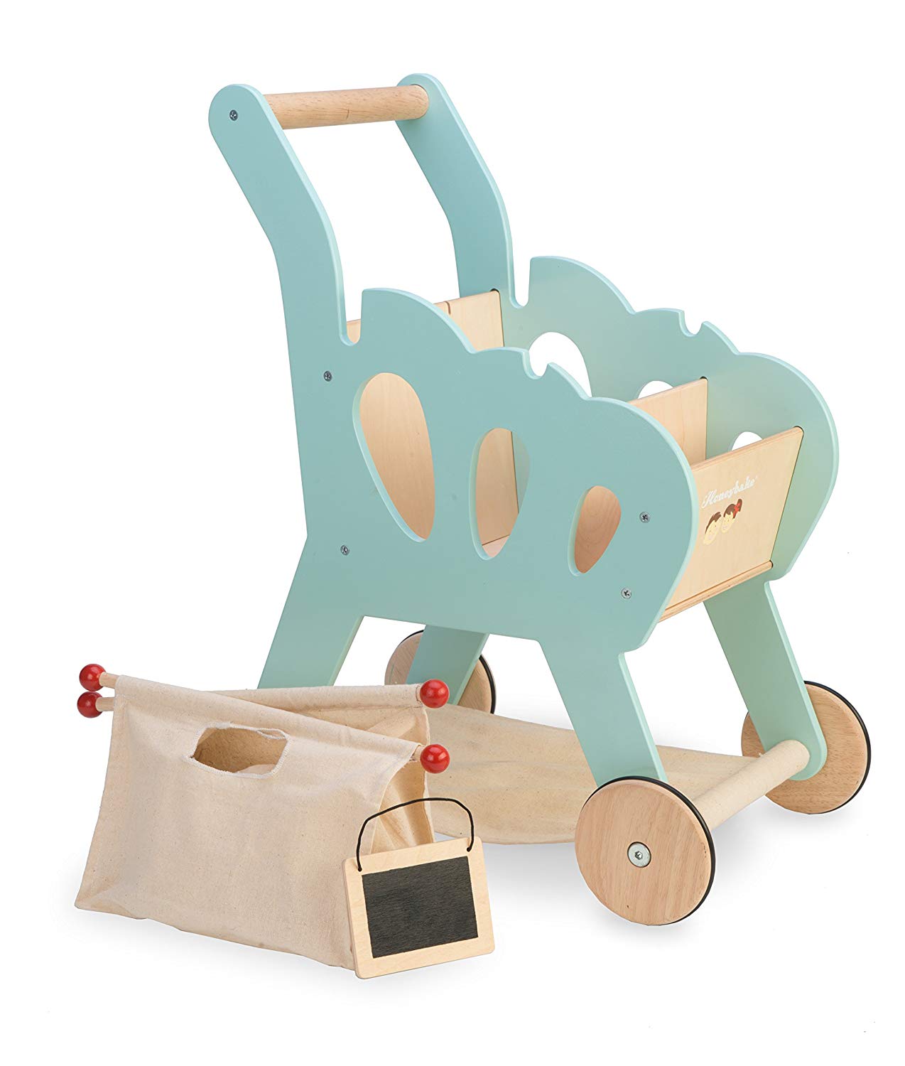 Le Toy Van - Honeybake Wooden Shopping Trolley With Detachable Bag | Supermarket Pretend Play Food Shop