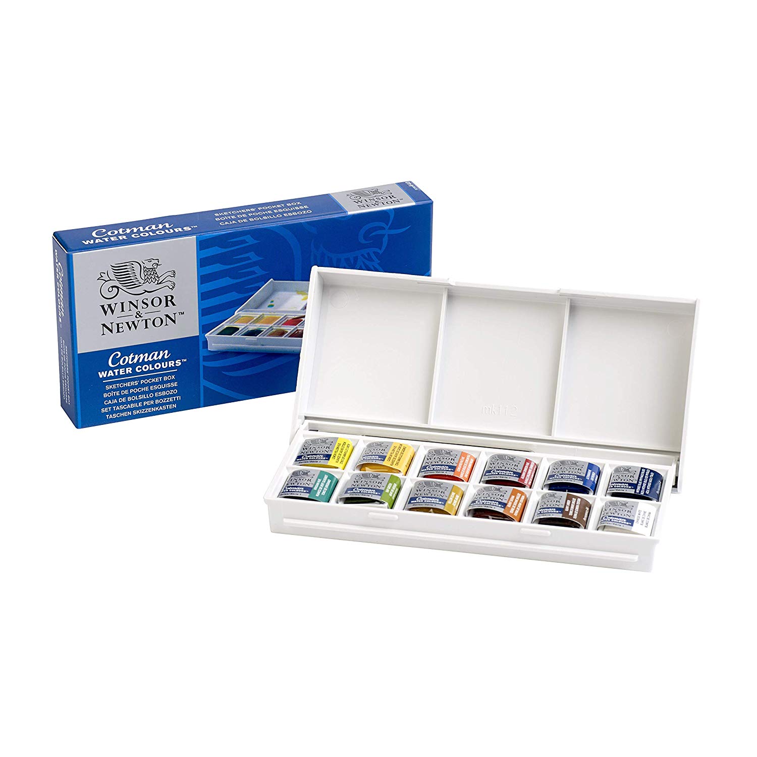 Winsor & Newton 390640 Cotman Watercolour Paint Set, Sketchers' Pocket Box with 12 x Half Pans with Brush - Image 3