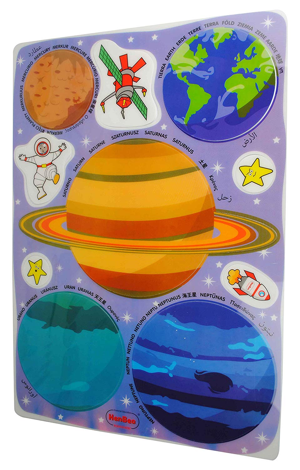 Henbea Maxi Planet Set - 10 Large Translucent Planets For Kids, Educational Space Toy With Light Table