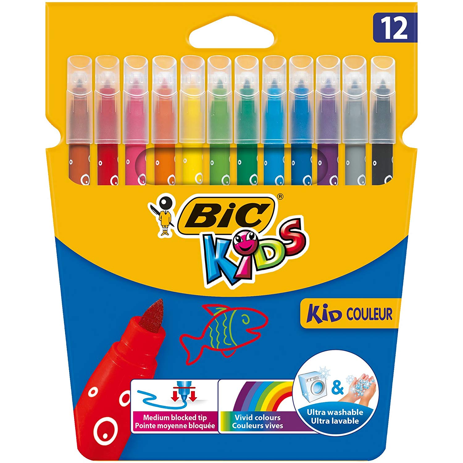 BIC Kids Kid Couleur, Washable Felt Tip Pens, Ideal for School