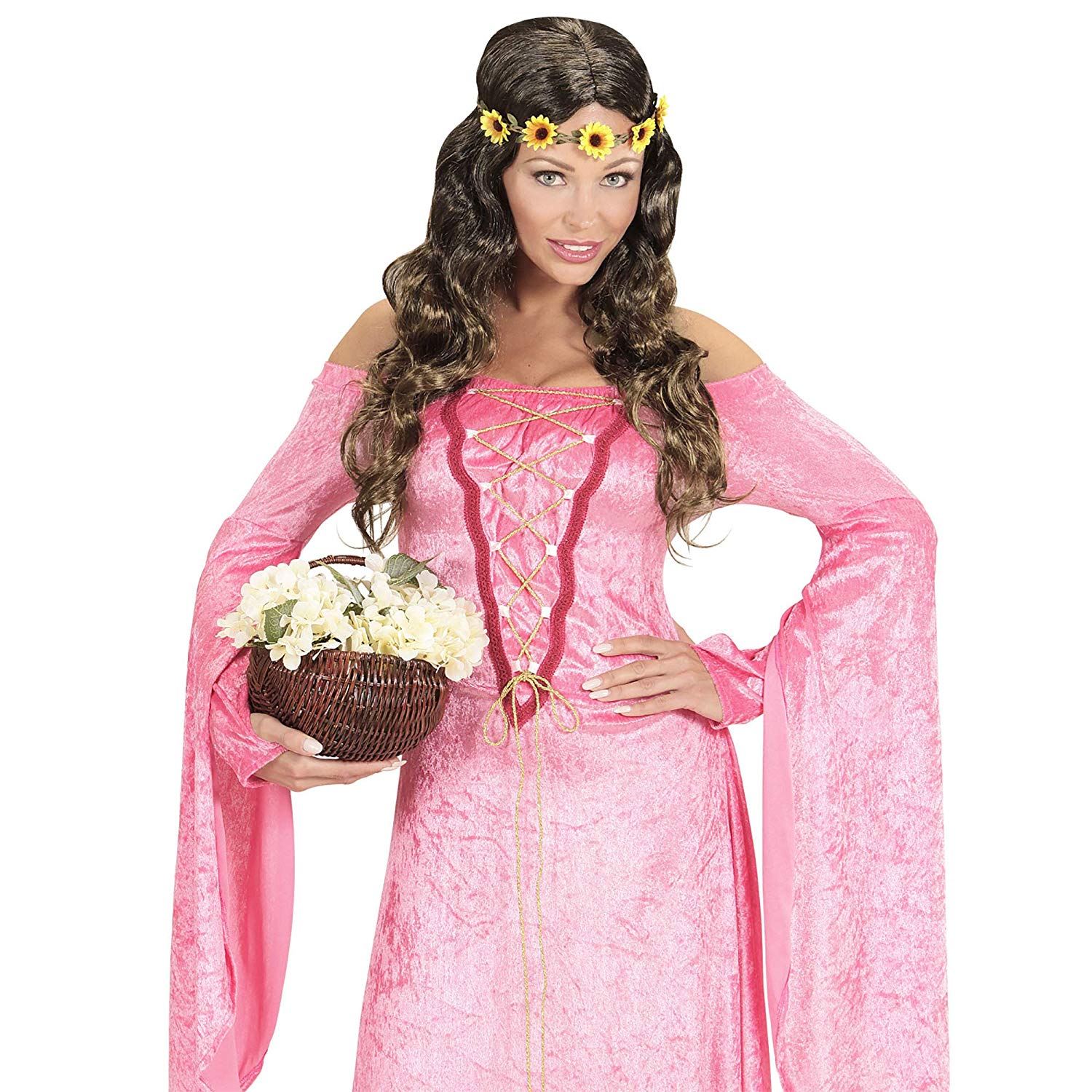 WIDMANN Hippie or Medieval Wig with Floral Headband in Bags, One Size - Image 3