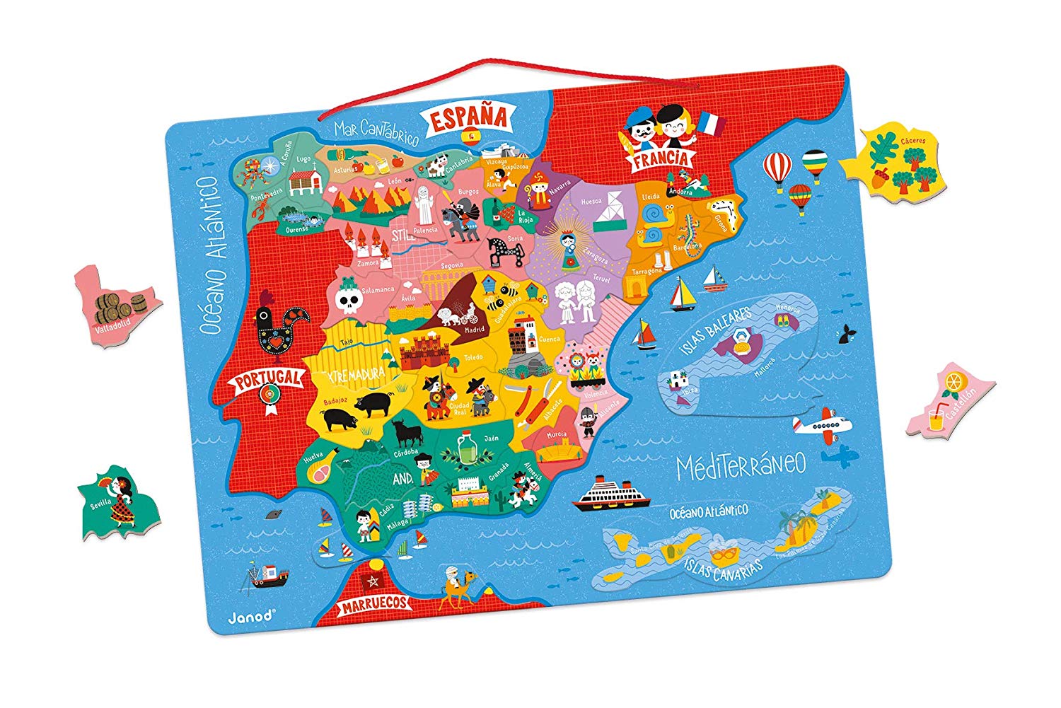 Janod J05478 Magnetic Spain Map 50 pcs (Wood), Multicolor – TopToy