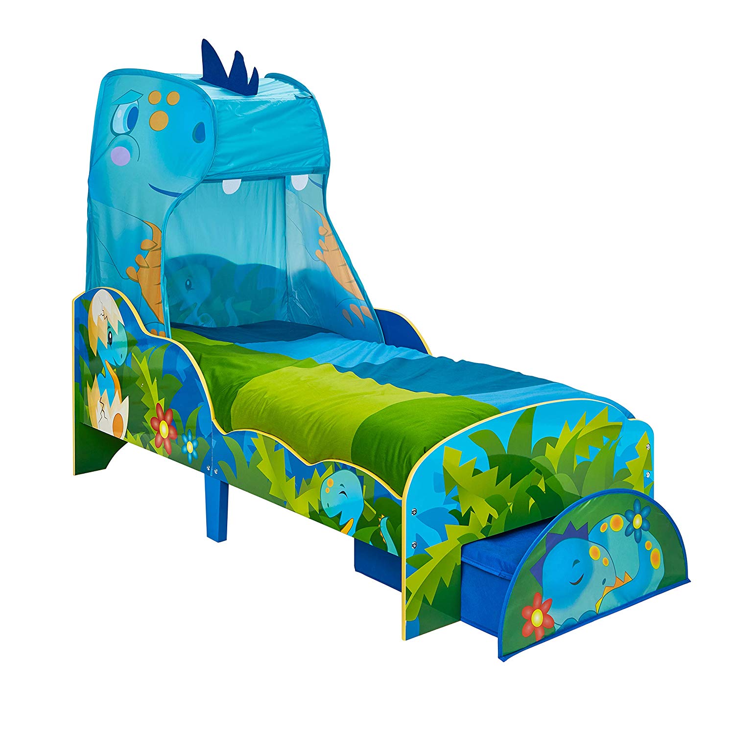 HelloHome 509DSR Dinosaur Toddler Bed With Storage And Canopy Multi