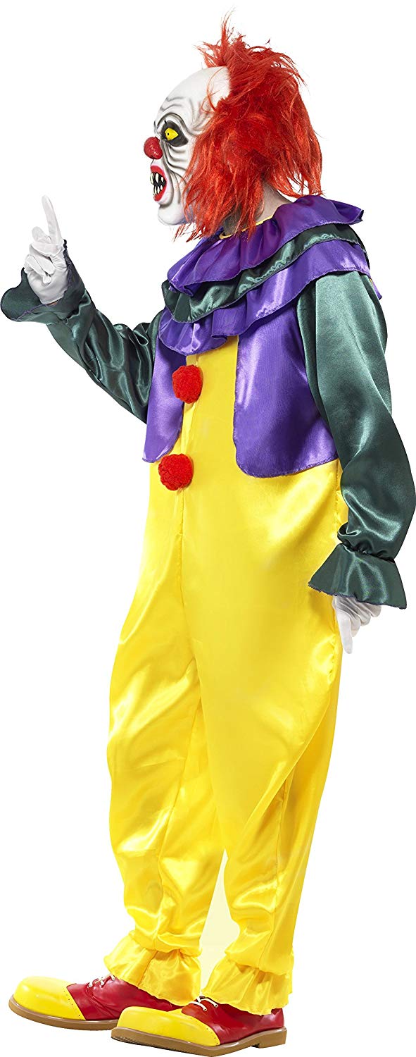 Smiffys Adult Mens Classic Horror Clown Costume Jumpsuit And Mask Cirque Sinister Halloween 0754