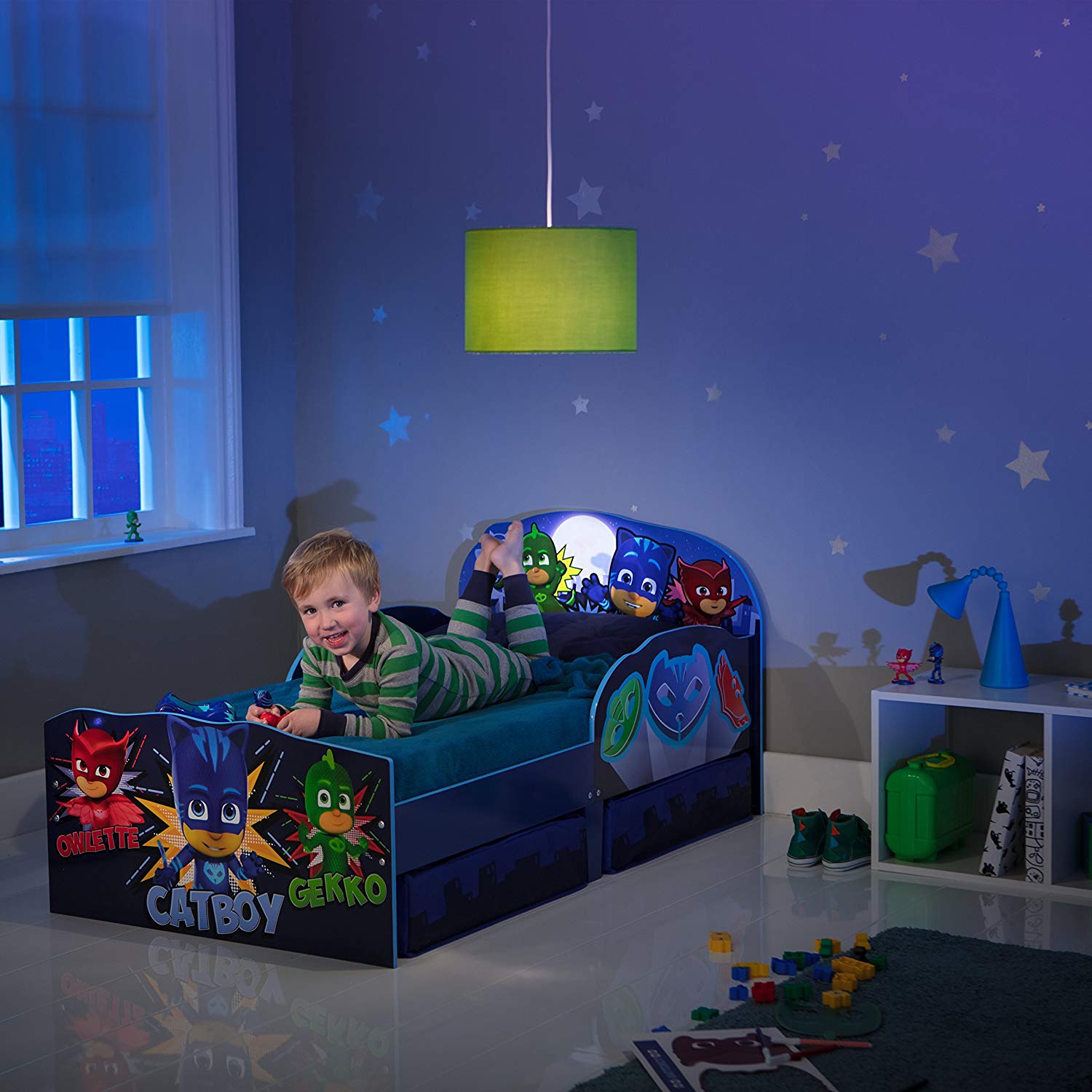 HelloHome PJ Masks Toddler Bed with Underbed Storage, Wood, Blue, 142 x