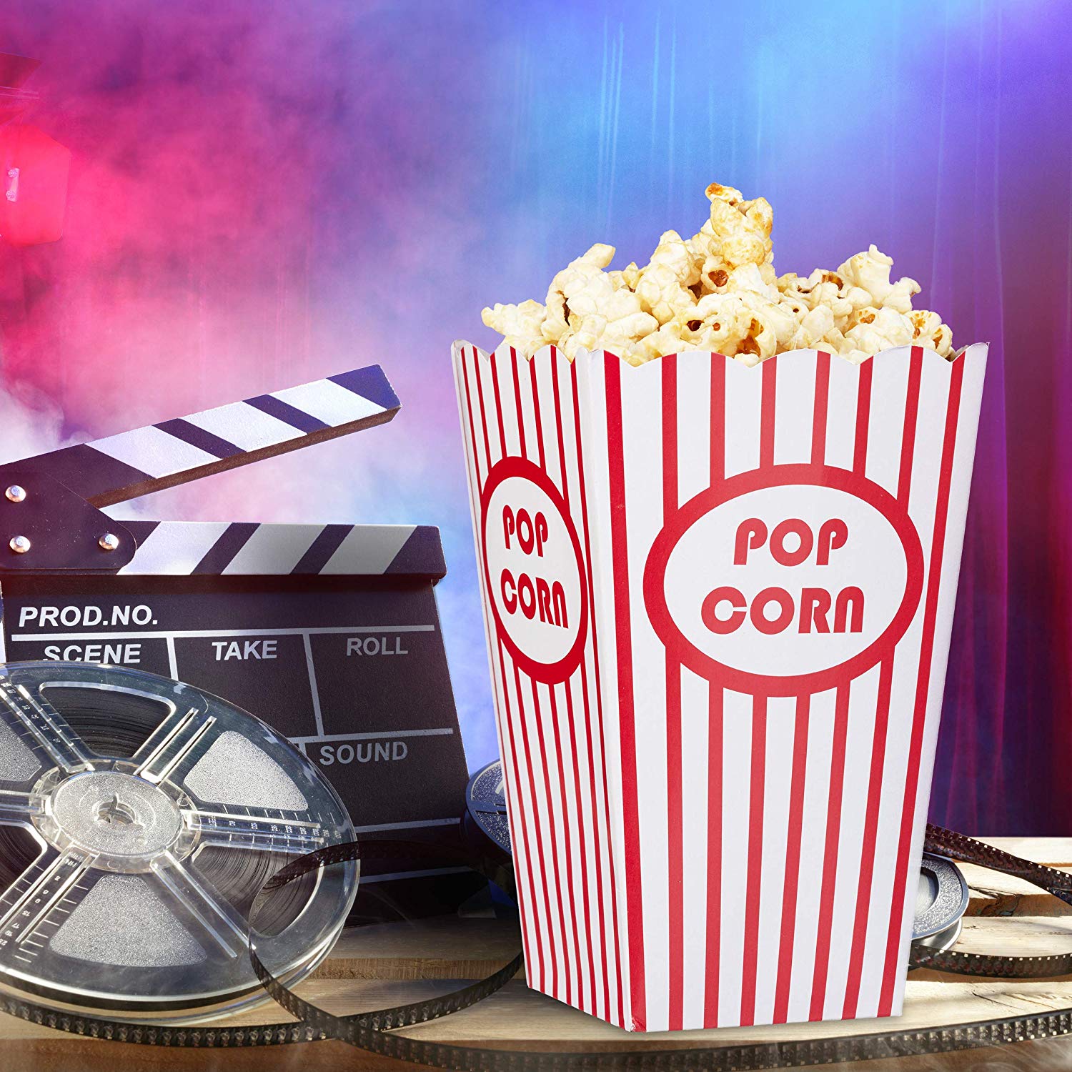 Relaxdays 48 Popcorn Bags, Striped, US Retrostyle Movie Night