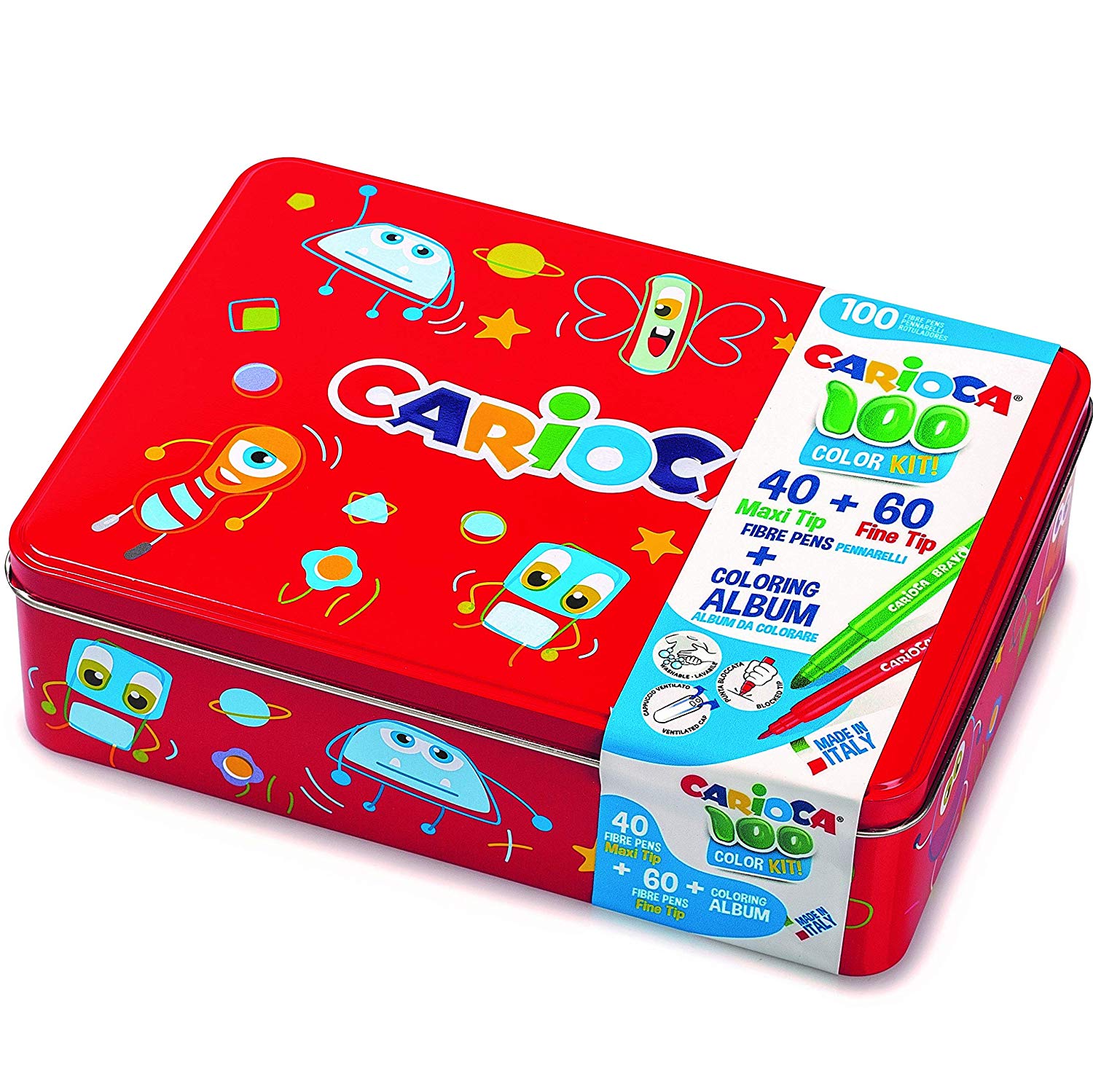 Carioca Tin Box  Washable Felt Tip Colouring Pens Yellow Tin Box