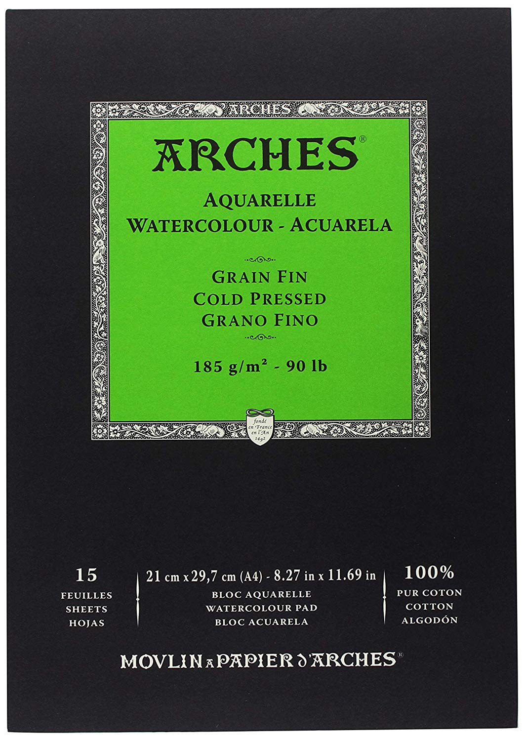Arches Watercolor Block Glued 1 Side (12 Sheets) – Fine Grain