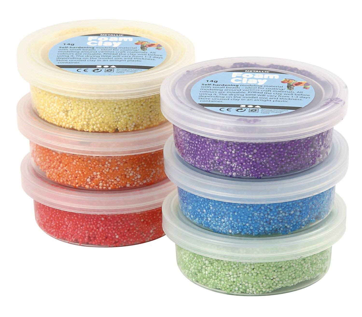 6 x 14 g Foam Clay Assorted Primary Colours, Metallic TopToy