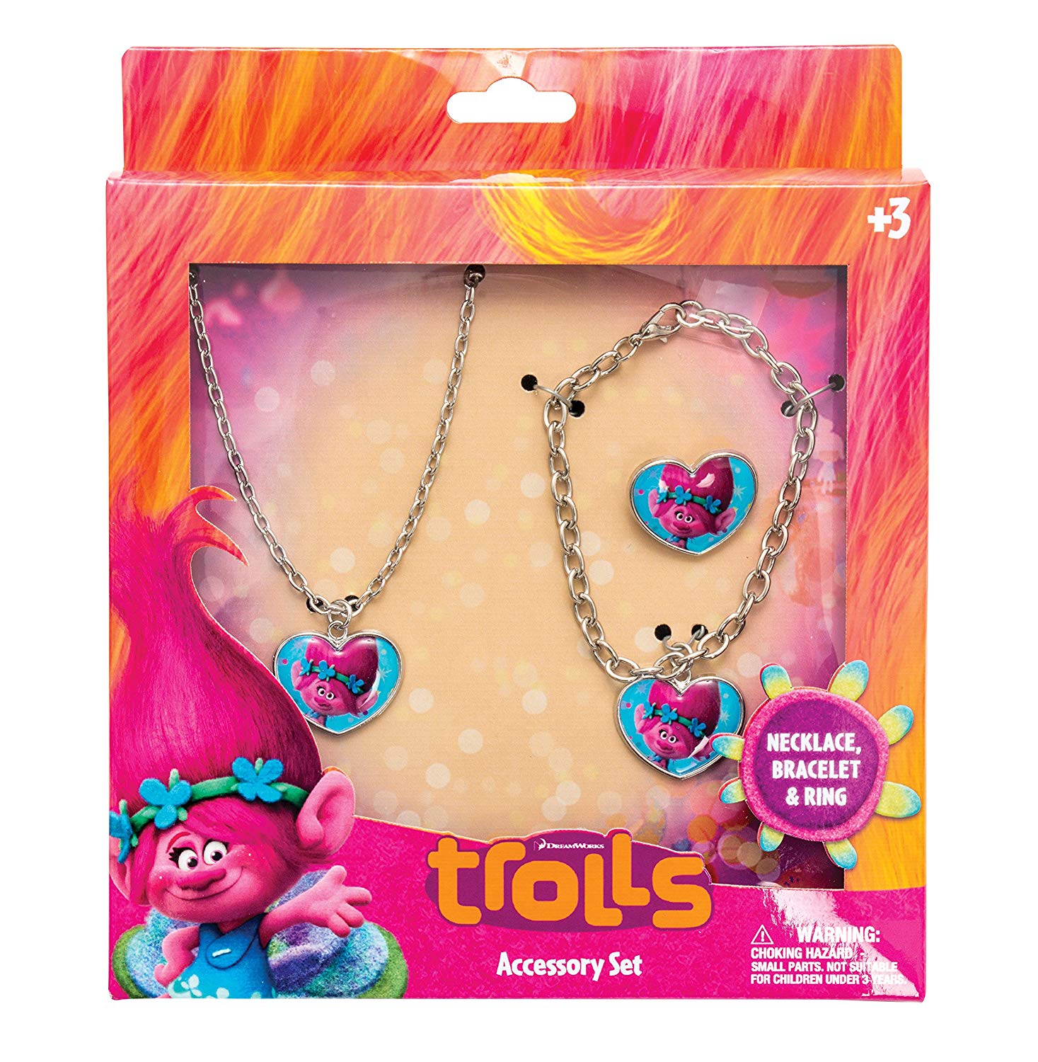 Joy Toy 65176 Trolls Poppy Bracelet/Necklace and Ring Metal Jewellery ...