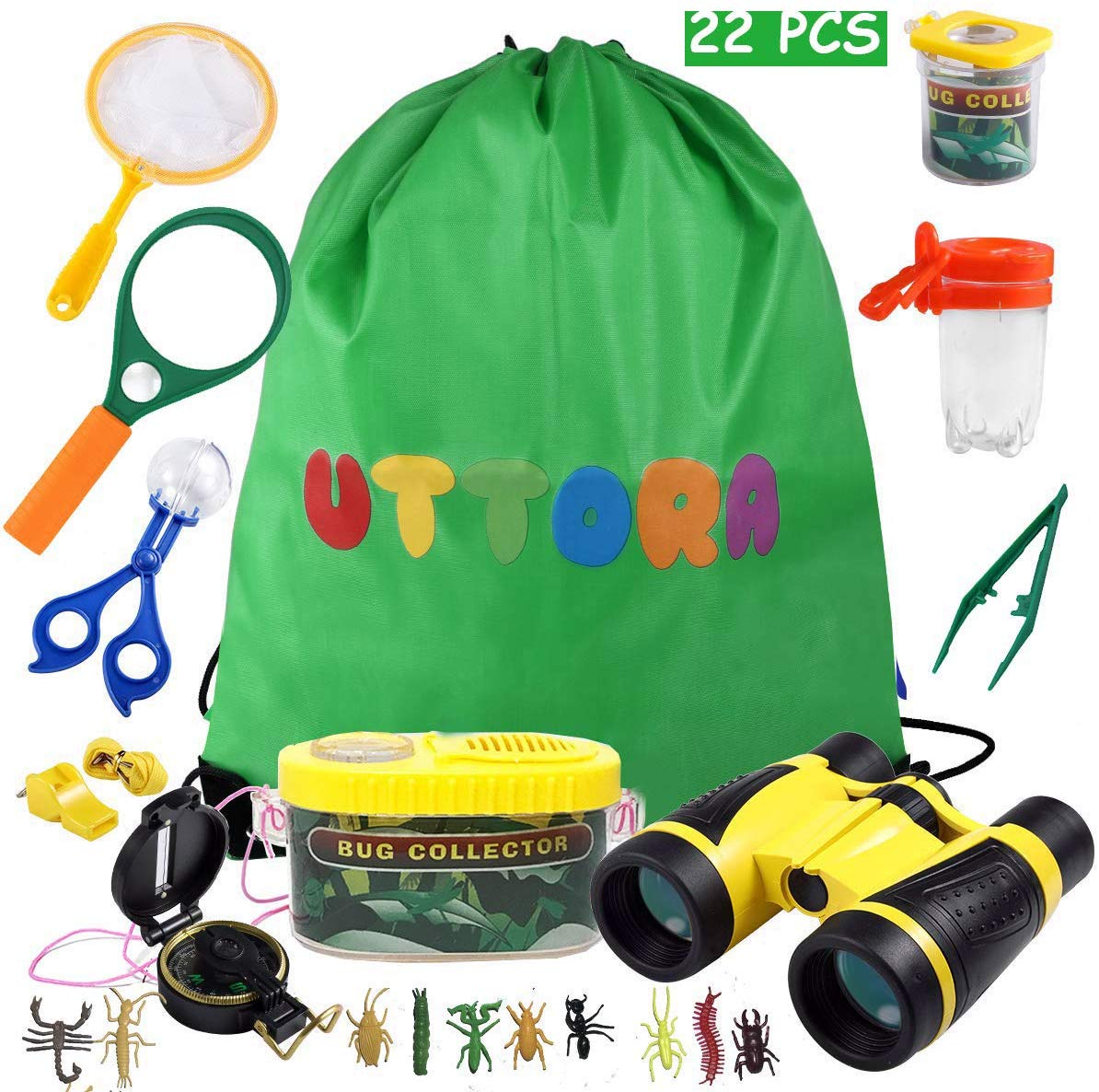 Kids Binoculars Set with Compass UTTORA Outdoor Explorer Kit Magnifying Glass, 