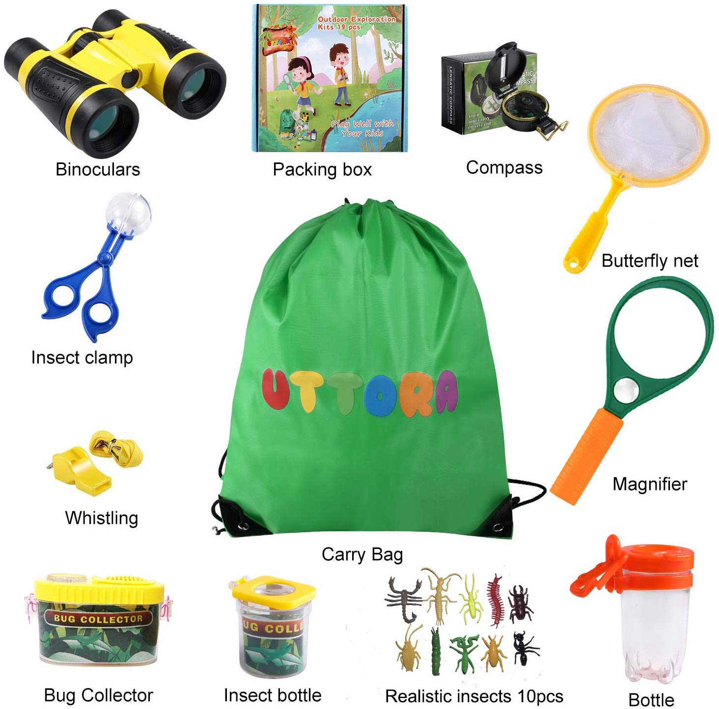 Green UTTORA Outdoor Explorer Kit Gifts Toys Kids Binoculars Set 