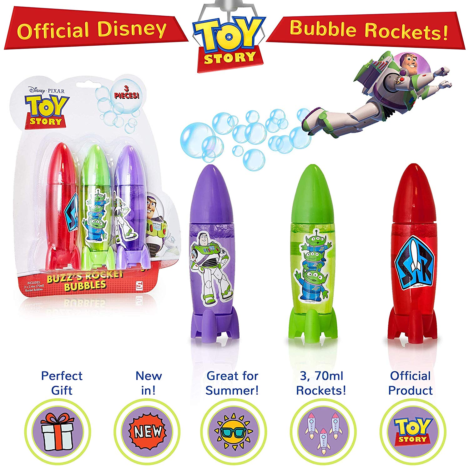 Disney Toy Story 4 Game 3 Piece Bubbles For Children With Buzz Lightyear Set Of 3 Bubble