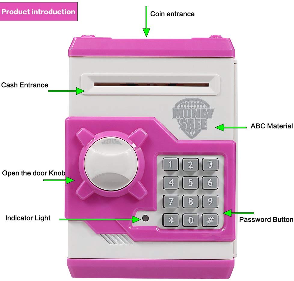 HUSAN Electronic Piggy Bank Code Lock for Kids Baby Toy, Mini ATM Safe