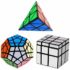 YKL World Speed Magic Cube Set Dodecahedron Megaminx + 3x3x3 Pyraminx + Silver 3x3 Mirror Puzzle Cube