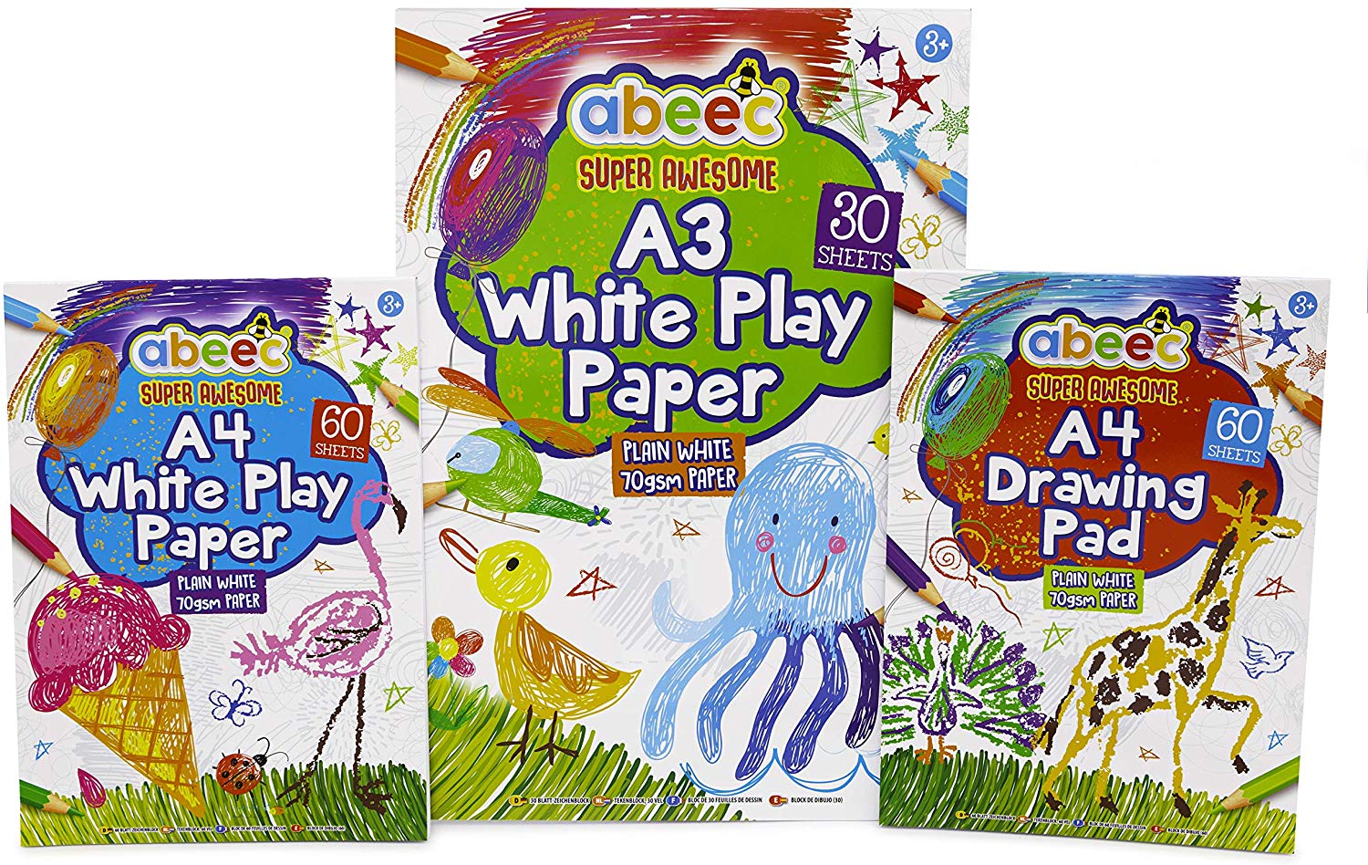 abeec 3 Drawing Pads for Children (3 pack) Includes 2 x A4 Plain