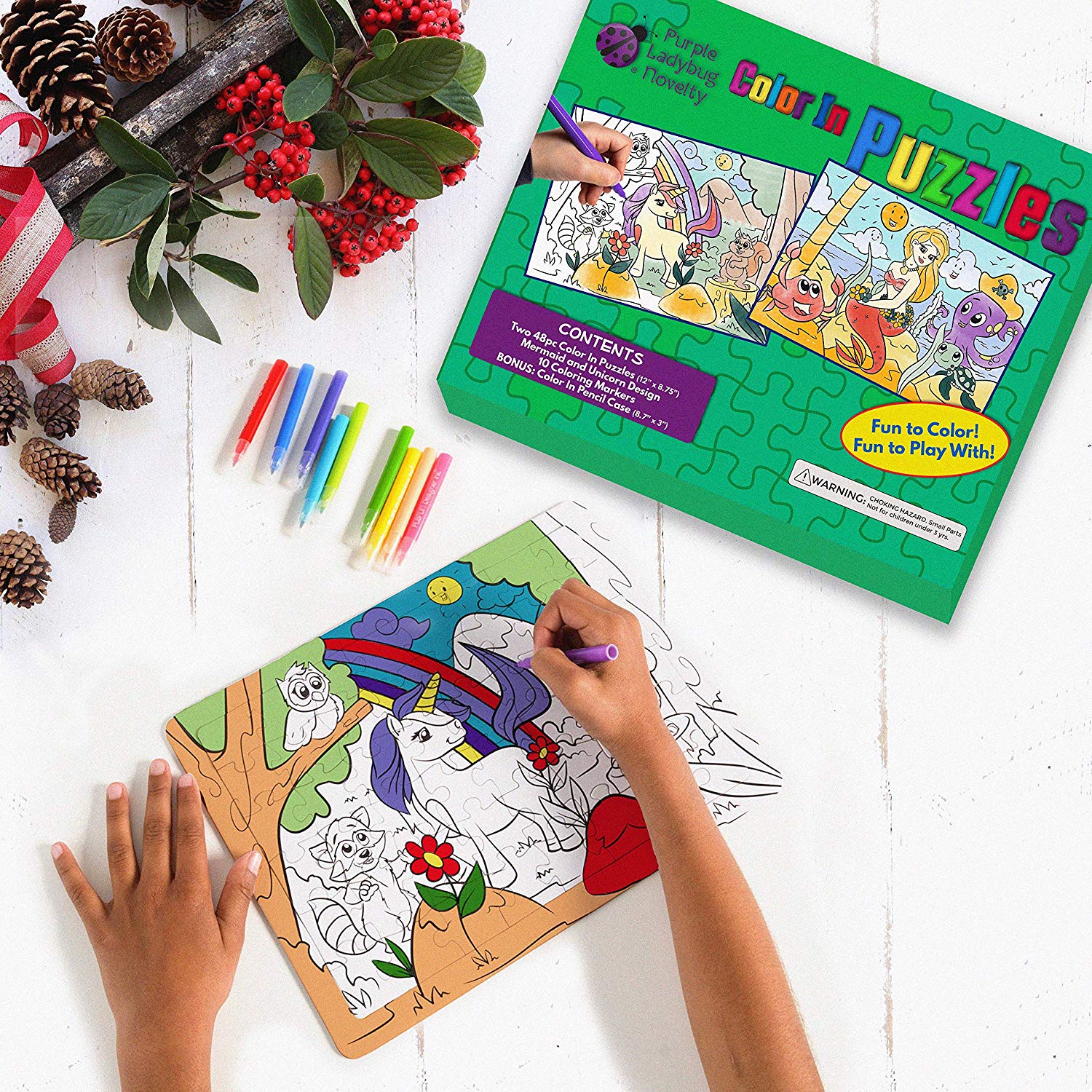 Purple Ladybug Jigsaw Puzzles Craft Kit for Girls with Unicorn & Mermaid Designs