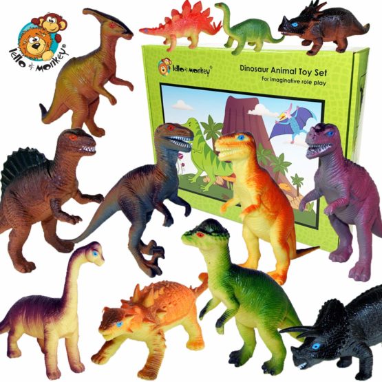 Lello & Monkey Dinosaur toys set of 12 plastic dinosaurs – Large 6 ...