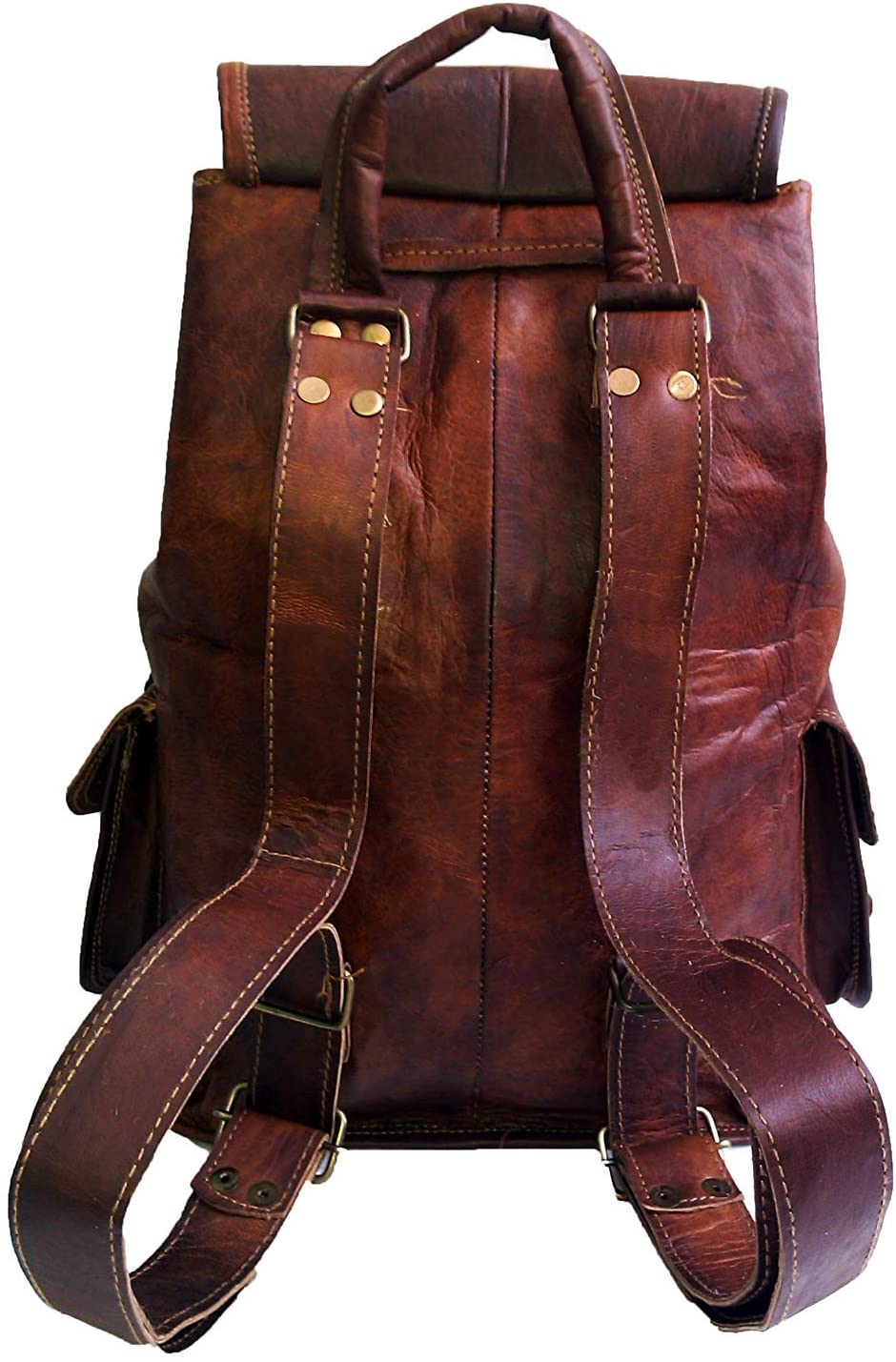 18″ Brown Leather Backpack Vintage Rucksack Laptop Bag Water Resistant ...