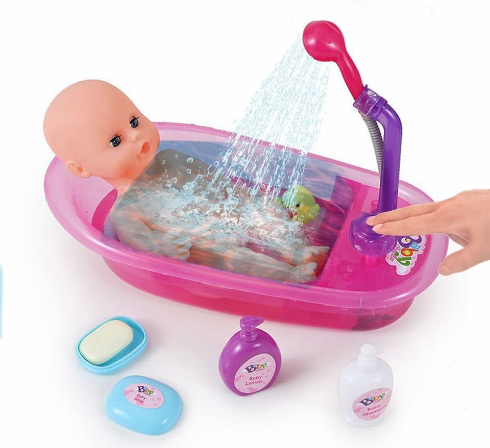 Brigamo Interactive dolls bath with working shower, including baby bath