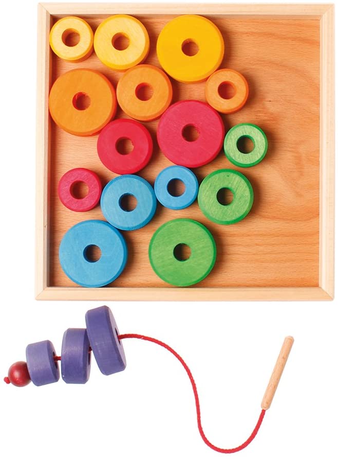 Grimm’s Building block Threading game in a wooden frame TopToy