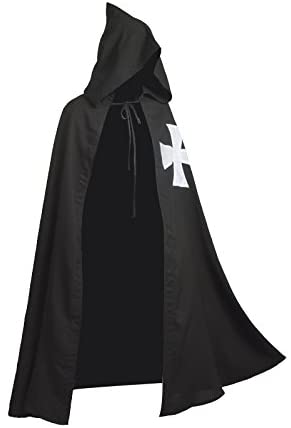 BLESSUME Meidieval Knights Cloak Black LARP Cape with White Cross - Image 3