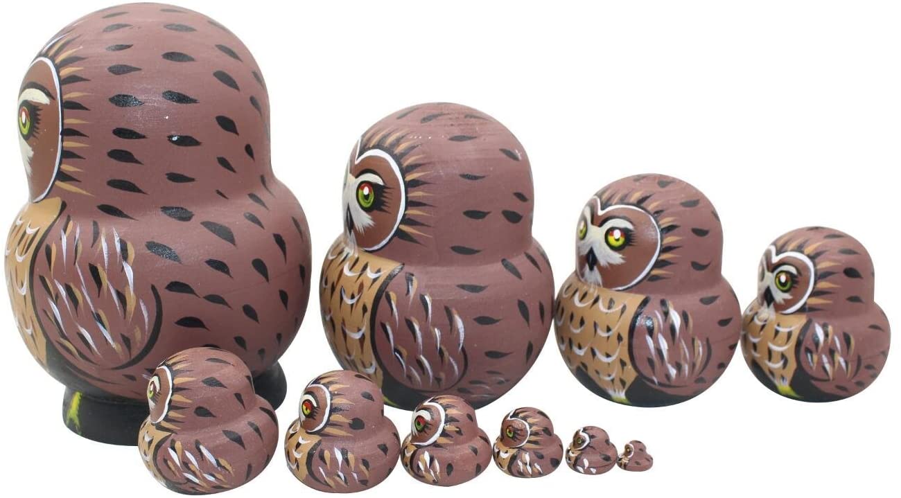 Winterworm 1 Set 10 Pcs Cute Owl Animal Theme Wooden Stacking Nativity Nesting Handmade Matryoshka Doll Kids Toy Gift - Image 2